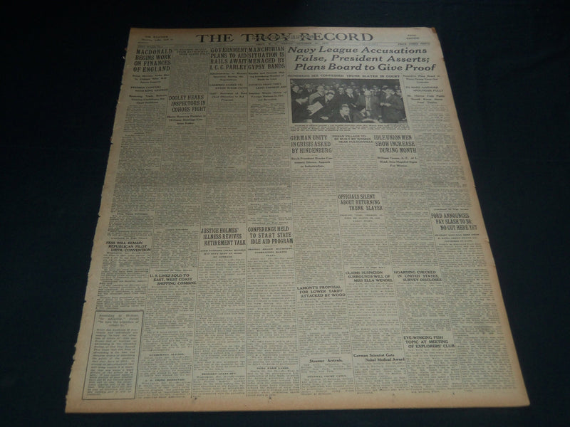 1931 OCTOBER 31 TROY MORNING RECORD - JUSTICE HOLMES ILLNESS REVIVES - NT 7491