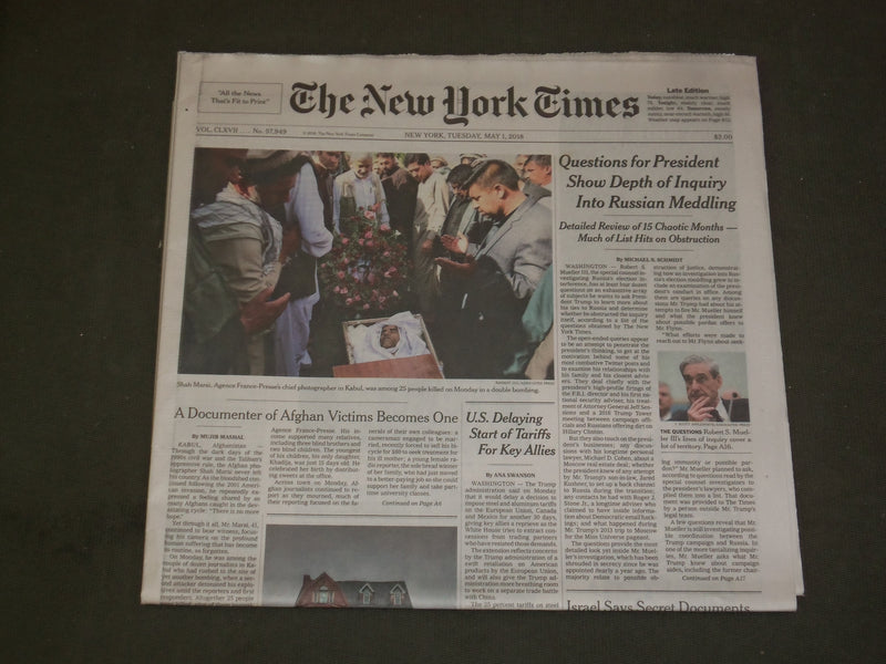 2018 MAY 1 NEW YORK TIMES - QUESTIONS FOR TRUMP SHOW DEPTH OF MUELLER INQUIRY