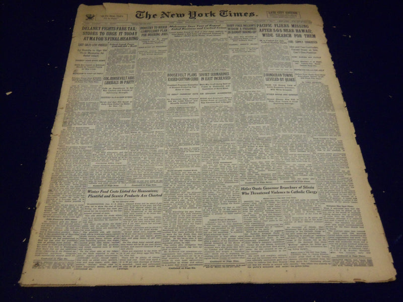 1934 DEC 5 NEW YORK TIMES PACIFIC FLIERS MISSING AFTER SOS NEAR HAWAII - NT 1628