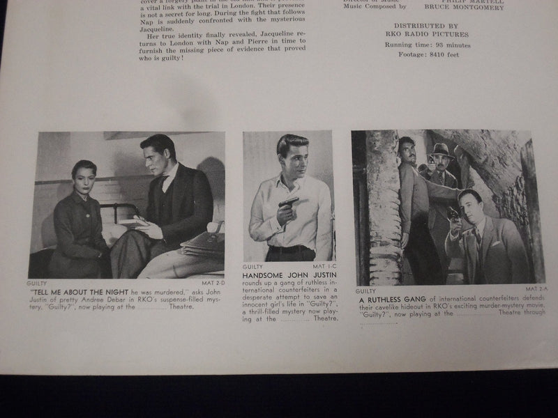 1957 GUILTY PRESS BOOK FRENCH FILM - BARBARA LAAGE & JOHN JUSTIN - J 1860