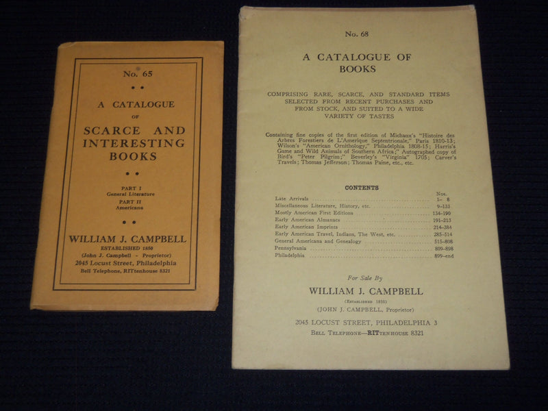 1930'S WILLIAM CAMPBELL BOOK CATALOGUES LOT OF 2 - J 7488