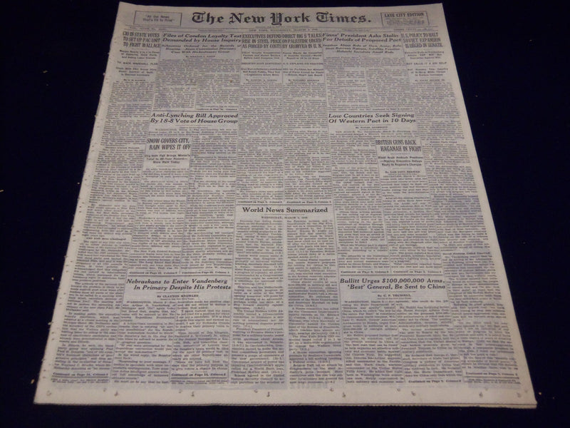 1948 MARCH 3 NEW YORK TIMES RAG EDITION - TALKS ON PALESTINE URGED - NT 2905