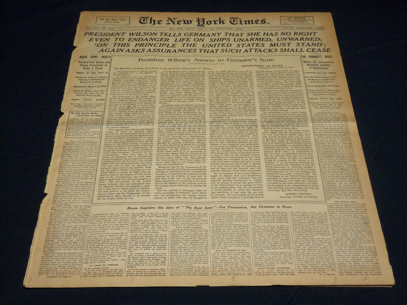 1915 JUNE 11 NEW YORK TIMES - WILSON TELLS GERMANY NO RIGHT TO ENDANGER- NT 7699