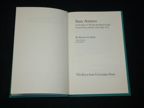 1972 ISSAC ASIMON CHECKLIST OF WORKS HARDCOVER BOOK BY MARJORIE MILLER - KD 6527