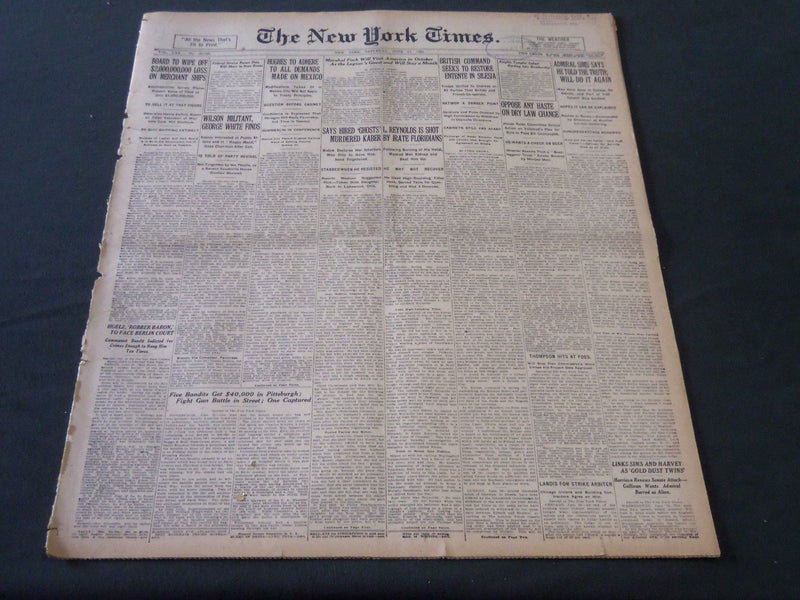 1921 JUNE 11 NEW YORK TIMES - L. REYNOLDS IS SHOT BY FLORIDIANS - NT 5502