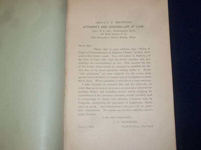 1882 LAWS OF ALABAMA CLAIMS AND RULES OF COURT - J 4483