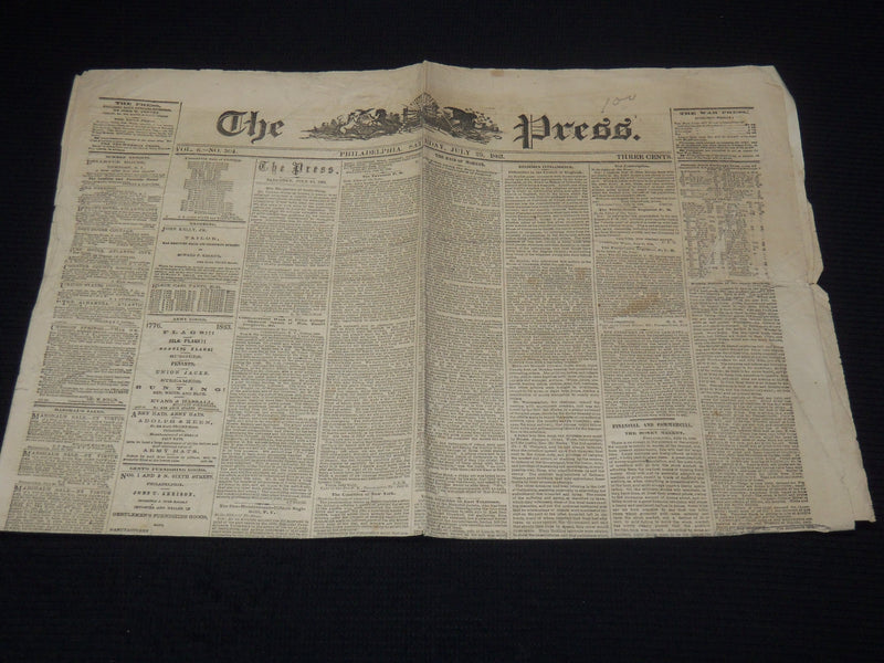 1863 JULY 25 THE PHILADELPHIA PRESS NEWSPAPER - THE RAID OF MORGAN - NP 9002