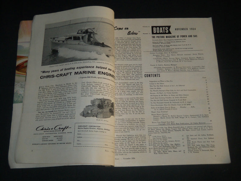 1954 NOVEMBER BOATS MAGAZINE - HURRICANE PICTURES - CRUISING OUTBOARDS - B 6571