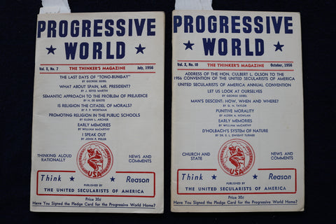 1956 PROGRESSIVE WORLD - THE THINKER'S MAGAZINE SOFTCOVER - LOT OF 2 - K 1466