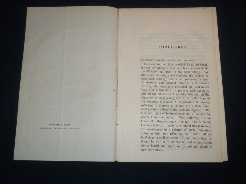 1834 ROYALL PROFESSOR OF LAW DISCOURSE HARVARD UNIVERSITY DISCOURSE - J 9264