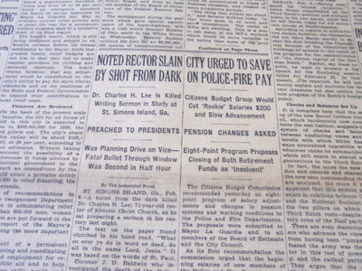 1938 FEB 7 NEW YORK TIMES - DR. CHARLES H. LEE IS KILLED WRITING SERMON- NT 6259