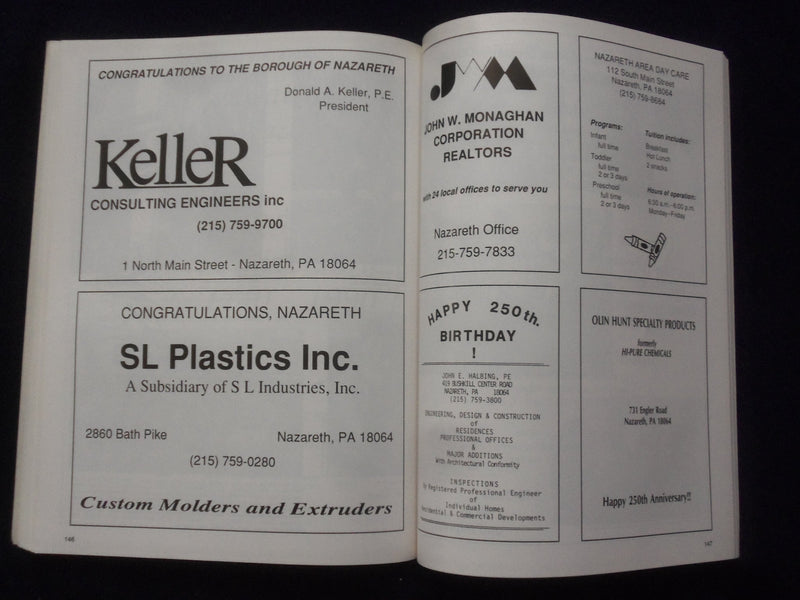 1990 NAZARETH, PA 250TH ANNIVERSARY CELEBRATION SOUVENIR PROGRAM - K 161