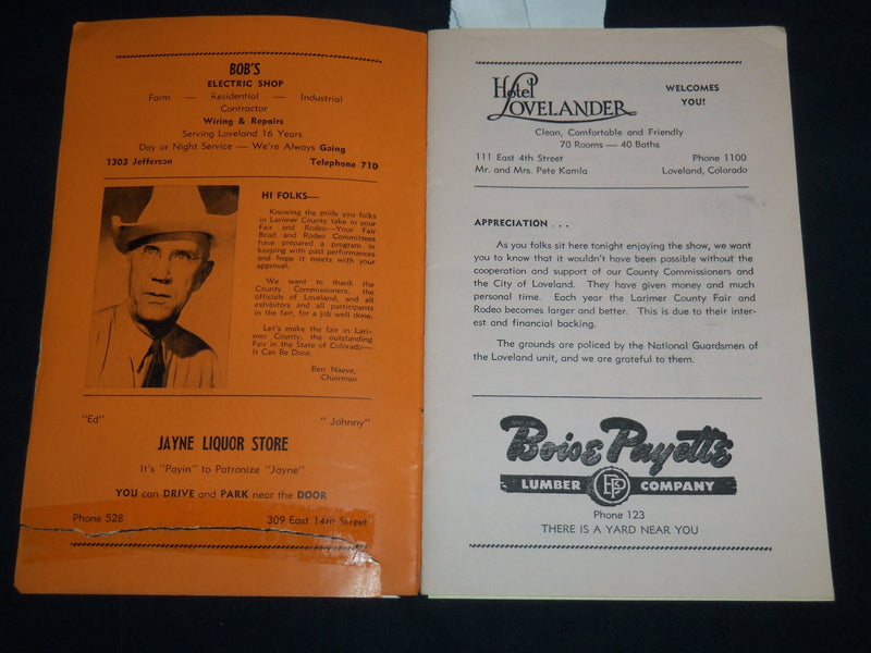 1953 AUGUST 17-18 LARIMER COUNTY RODEO PROGRAM - COLORADO - J 8595