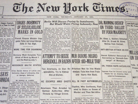 1921 JANUARY 27 NEW YORK TIMES - DR. MANNING BISHOP ON THIRD BALLOT - NT 5507