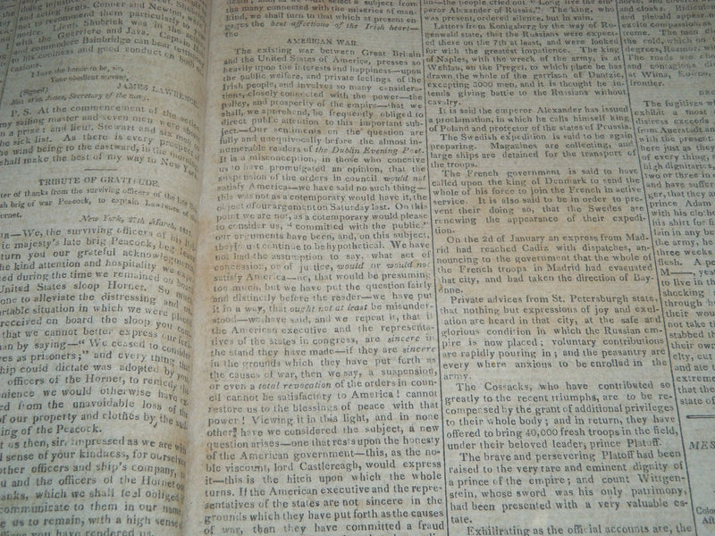 1813 APRIL 3 GENERAL ADVERTISER NEWSPAPER - PHILADELPHIA - NP 3980