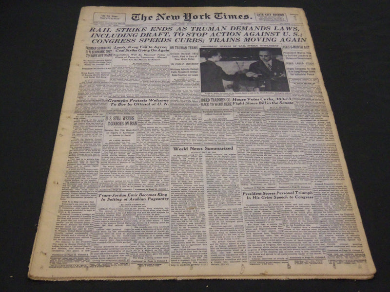 1946 MAY 26 NEW YORK TIMES - RAIL STRIKE ENDS - NT 4247