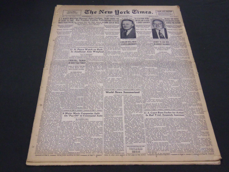1952 JANUARY 5 NEW YORK TIMES - CARLSON WILL HEAD STATE'S UNIVERSITY - NT 4587