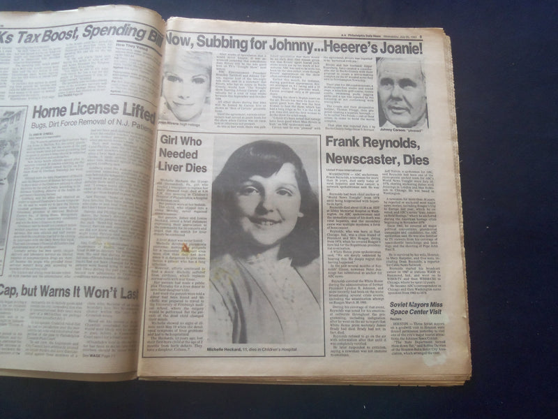 1983 JULY 20 PHILADELPHIA DAILY NEWS NEWSPAPER - FRANK REYNOLDS DIED - NP 6195