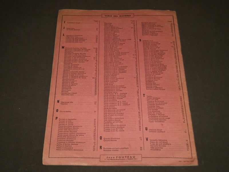 1960 SEPTEMBRE JEAN POUTEAU USTENSILES DE CUISINE FRENCH CATALOGUE - FR 439