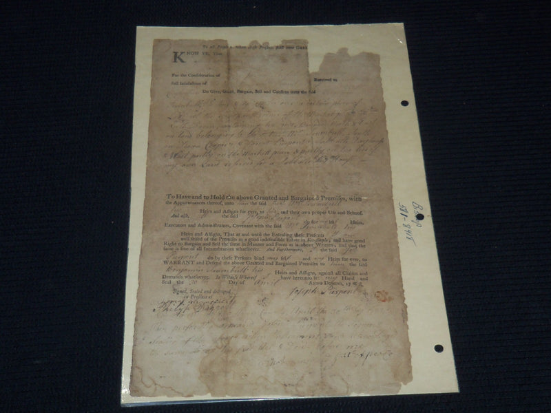 1782 BENJAMIN TRUMBULL DEED - HEBRON, CONNECTICUT - K 3385