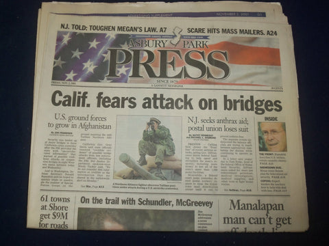 2001 NOV 2 ASBURY PARK PRESS NEWSPAPER - CALIF. FEARS ATTACK ON BRIDGES- NP 4218