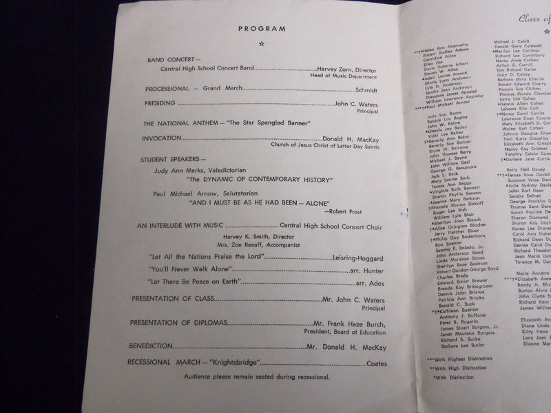 1964 CENTRAL HIGH SCHOOL COMMENCEMENT 6TH ANNUAL PROGRAM - J 9049