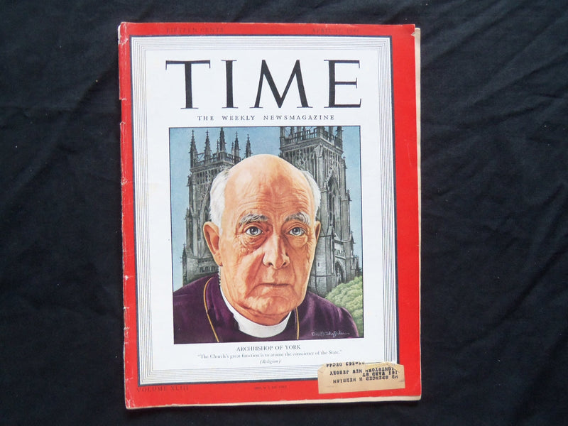 1944 APRIL 17 TIME MAGAZINE - ARCHBISHOP GARBETT OF YORK - T 912