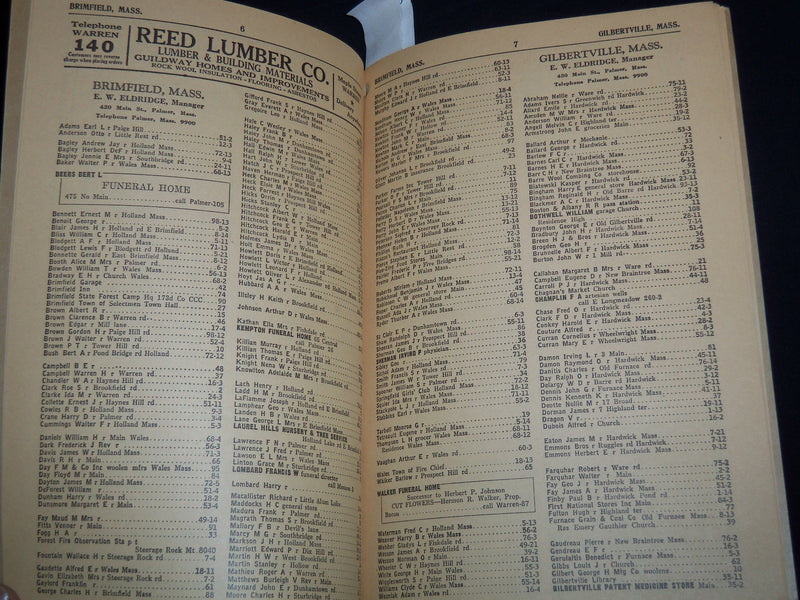 1939 MARCH PALMER DISTRICT TELEPHONE DIRECTORY - MASSACHUSETTS - J 8807