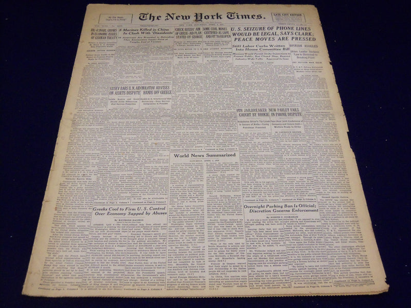 1947 APRIL 5 NEW YORK TIMES - SEIZURE OF PHONES LEGAL - NT 3256