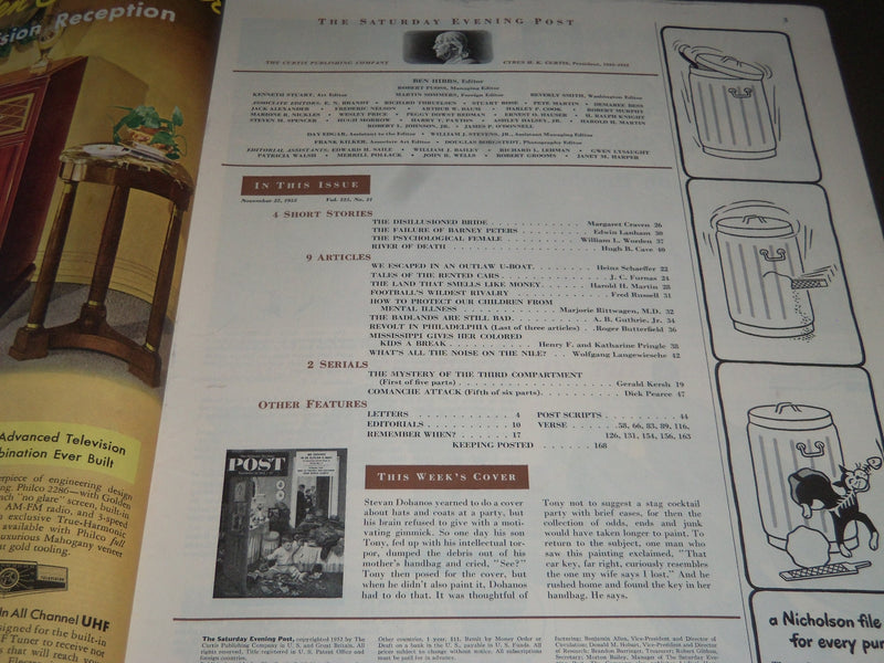 1952 NOV 22 THE SATURDAY EVENING POST MAGAZINE - ILLUSTRATED COVER - SP 1939