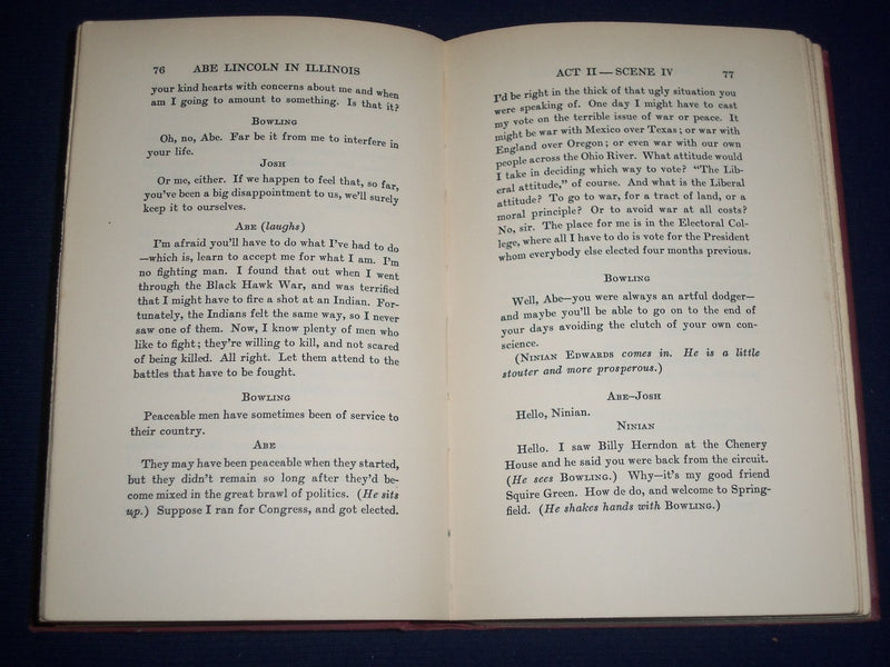 1940 ABE LINCOLN IN ILLINOIS PLAY IN 12 SCENES BOOK BY ROBERT SHERWOOD - KD 2170