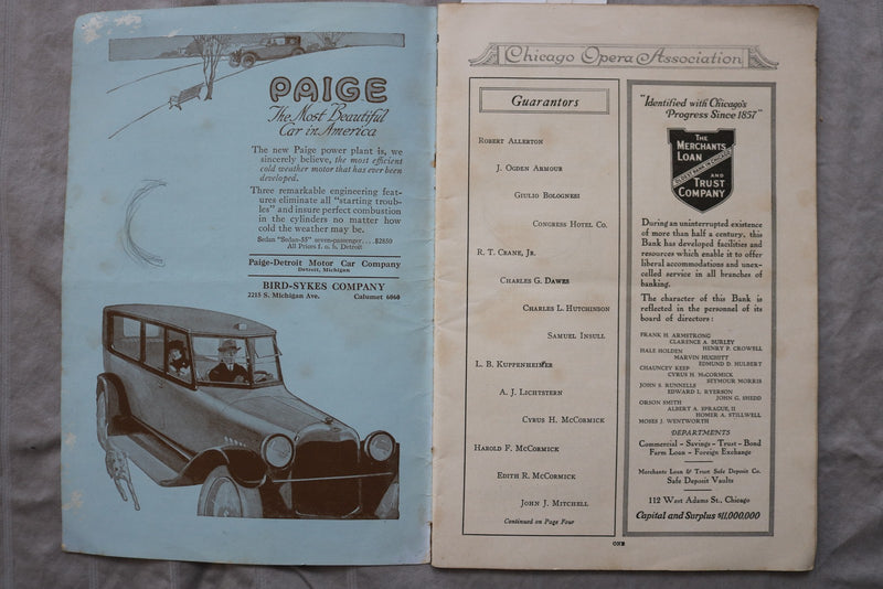 1917-1918 THE AUDITORIUM CHICAGO OPERA ASSOCIATION PROGRAM - MANON - K 3456