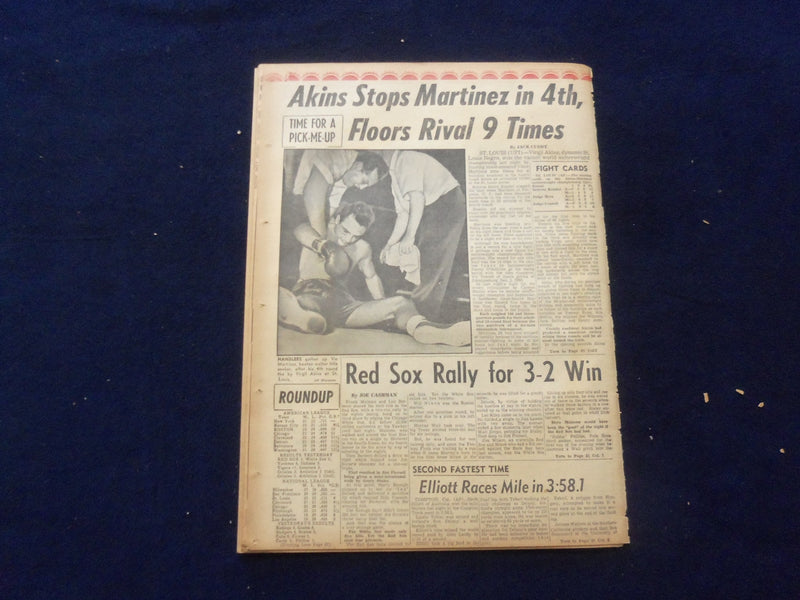 1958 JUNE 7 BOSTON RECORD AMERICAN NEWSPAPER-DEVER SLUR IN GOLDFINE LINK-NP 6277