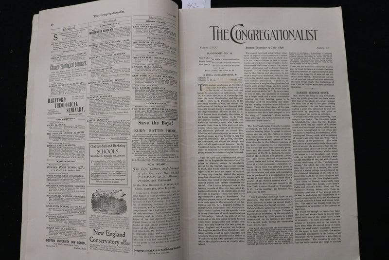 1896 JULY 9 THE CONGREGATIONALIST MAGAZINE - HARRIET BEECHER STOWE COVER- K 2482