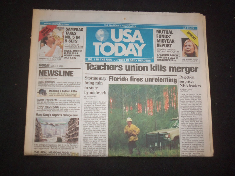 1998 JULY 6 USA TODAY NEWSPAPER - TEACHERS UNION KILLS MERGER - NP 7934