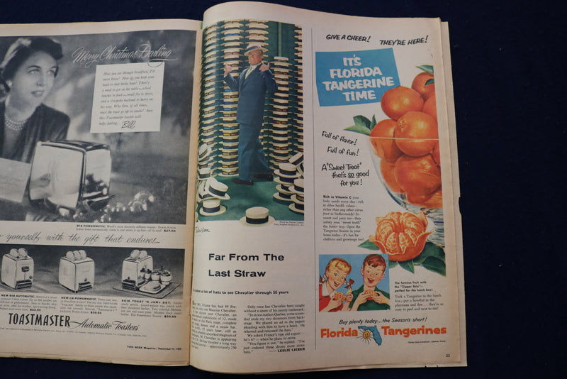 1955 DEC 10 THIS WEEK MAGAZINE - MAURICE CHEVALIER ARTICLE AND PHOTO - E 22987