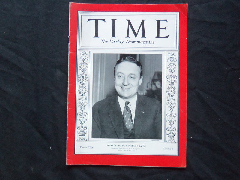 1937 JULY 5 TIME MAGAZINE - GOVERNOR GEORGE EARLE III - T 569