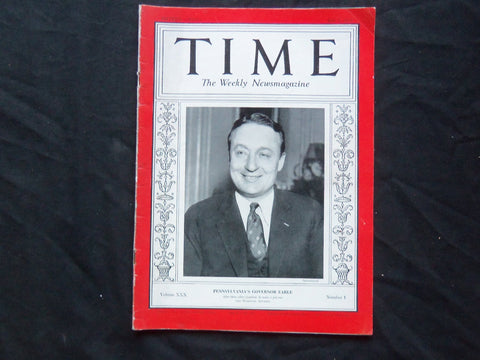 1937 JULY 5 TIME MAGAZINE - GOVERNOR GEORGE EARLE III - T 569