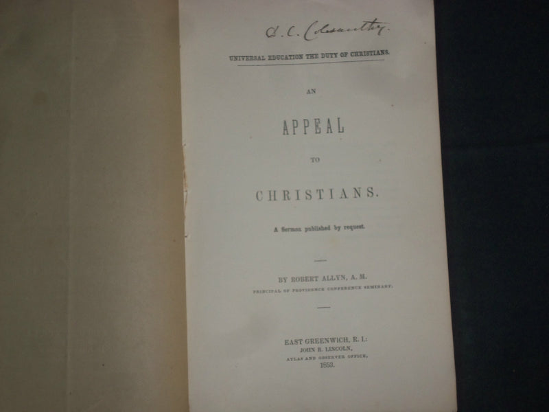 1853 AN APPEAL TO CHRISTIANS BY ROBERT ALLYN - J 4518