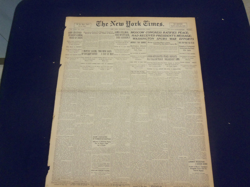 1918 MARCH 16 NEW YORK TIMES - MOSCOW CONGRESS RATIFIES PEACE - NT 8152