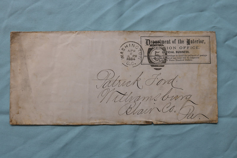 1884 DEPARTMENT OF THE INTERIOR LETTER AND ENVELOPE - K 2488