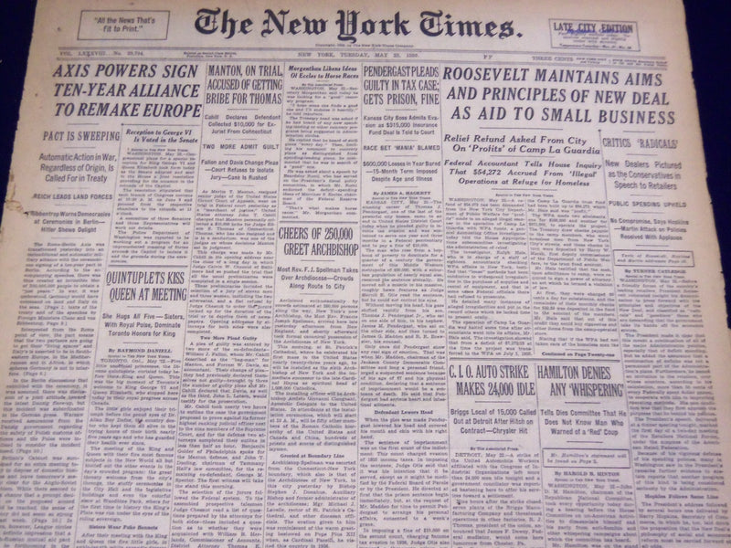 1939 MAY 23 NEW YORK TIMES - DIONNE QUINTS KISS QUEEN - NT 3039