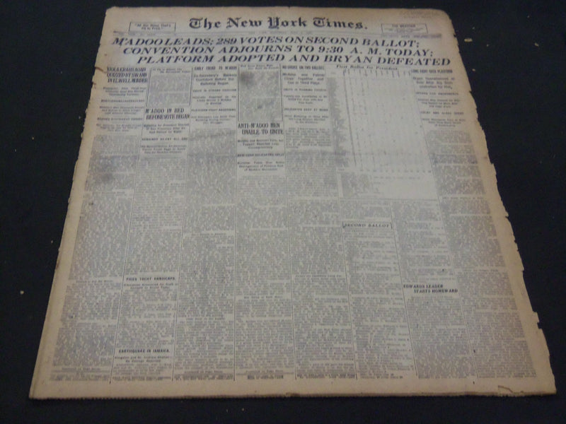 1920 JULY 3 NEW YORK TIMES - M'ADOO LEADS, 289 VOTES ON SECOND BALLOT - NT 5328