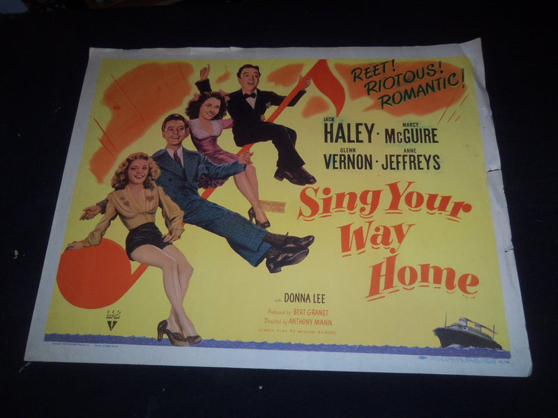 1945 SING YOUR WAY HOME 1/2 SHEET MOVIE POSTER- JACK HALEY, MARCY MCGUIRE- P 491