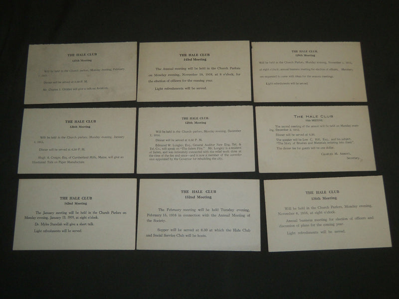 1912-1919 THE HALE CLUB MEETING POSTCARDS LOT OF 20 - ONE & TWO CENT- J 4647