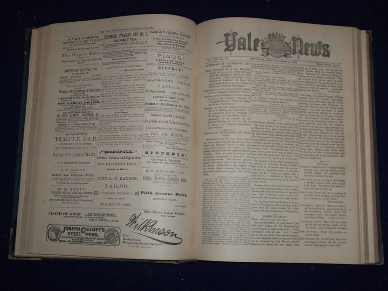 1883-1884 SEP-JUN YALE NEWS MAGAZINE BOUND VOLUME NO. 7 - GREAT ADS - KD 726G