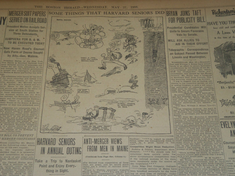 1908 MAY 27 THE BOSTON HERALD - GIANT BATTLESHIP MICHIGAN LAUNCHED - BH 75