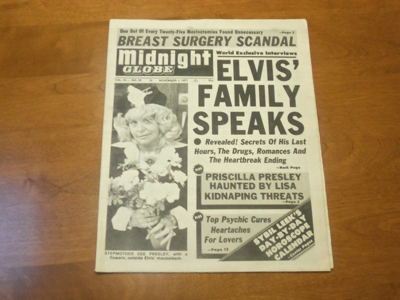 1977 NOVEMBER 1 MIDNIGHT GLOBE NEWSPAPER - ELVIS' FAMILY SPEAKS - NP 4734