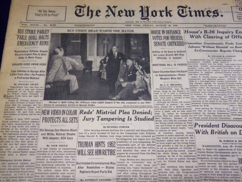 1949 AUGUST 26 NEW YORK TIMES - REDS MISTRIAL PLEA DENIED - NT 1511