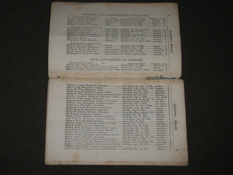 1839-1869 VERMONT THE SENATE & HOUSE REPRESENTATIVES MANUALS LOT OF 25 - J 2817